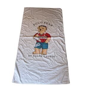 Vintage Ralph Lauren Polo Bear Large White Beach Towel Red Shirt Sunglasses 90s
